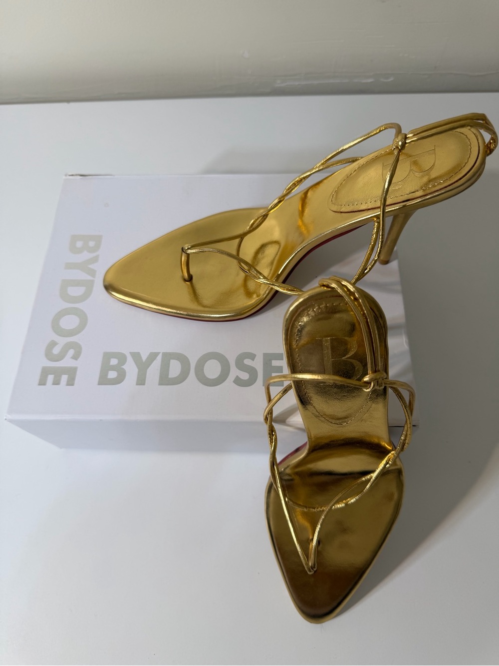 BYDOSE Metallic Gold Strappy High Heel Sandals for Women